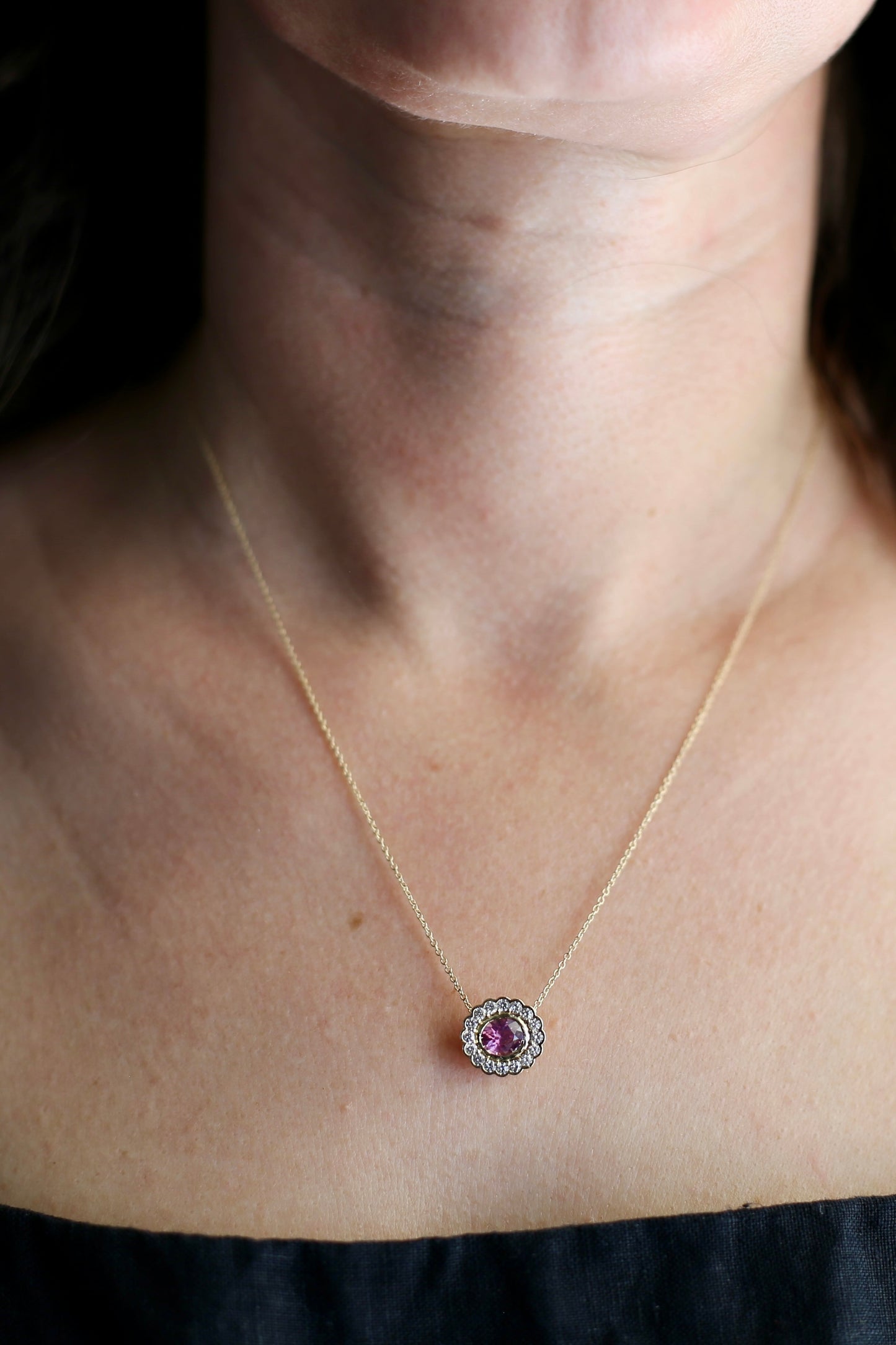 14k Oval Halo Pendant | Peridot, Spinel, Garnet