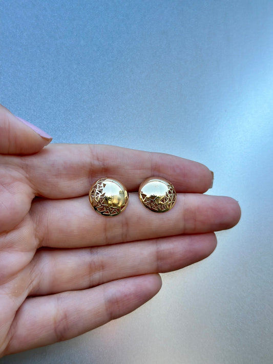 Button earrings with geometric triangle cutouts handcrafted in 18k gold | Ella Creations Jewelry