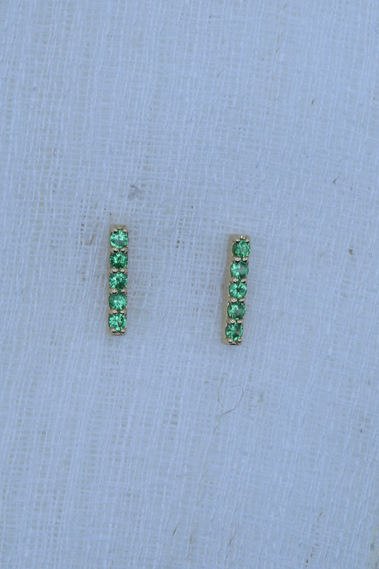 18k Bar Stud Earrings | Tsavorite
