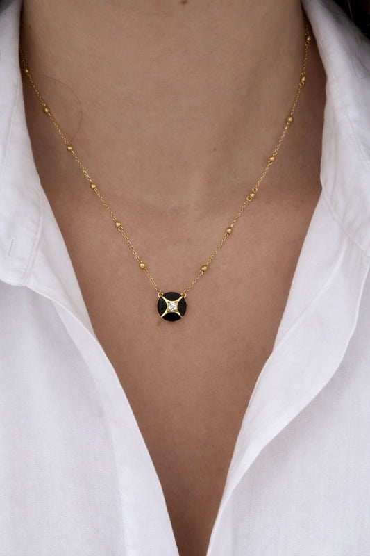 18K Dainty Diamond and enamel Necklace
