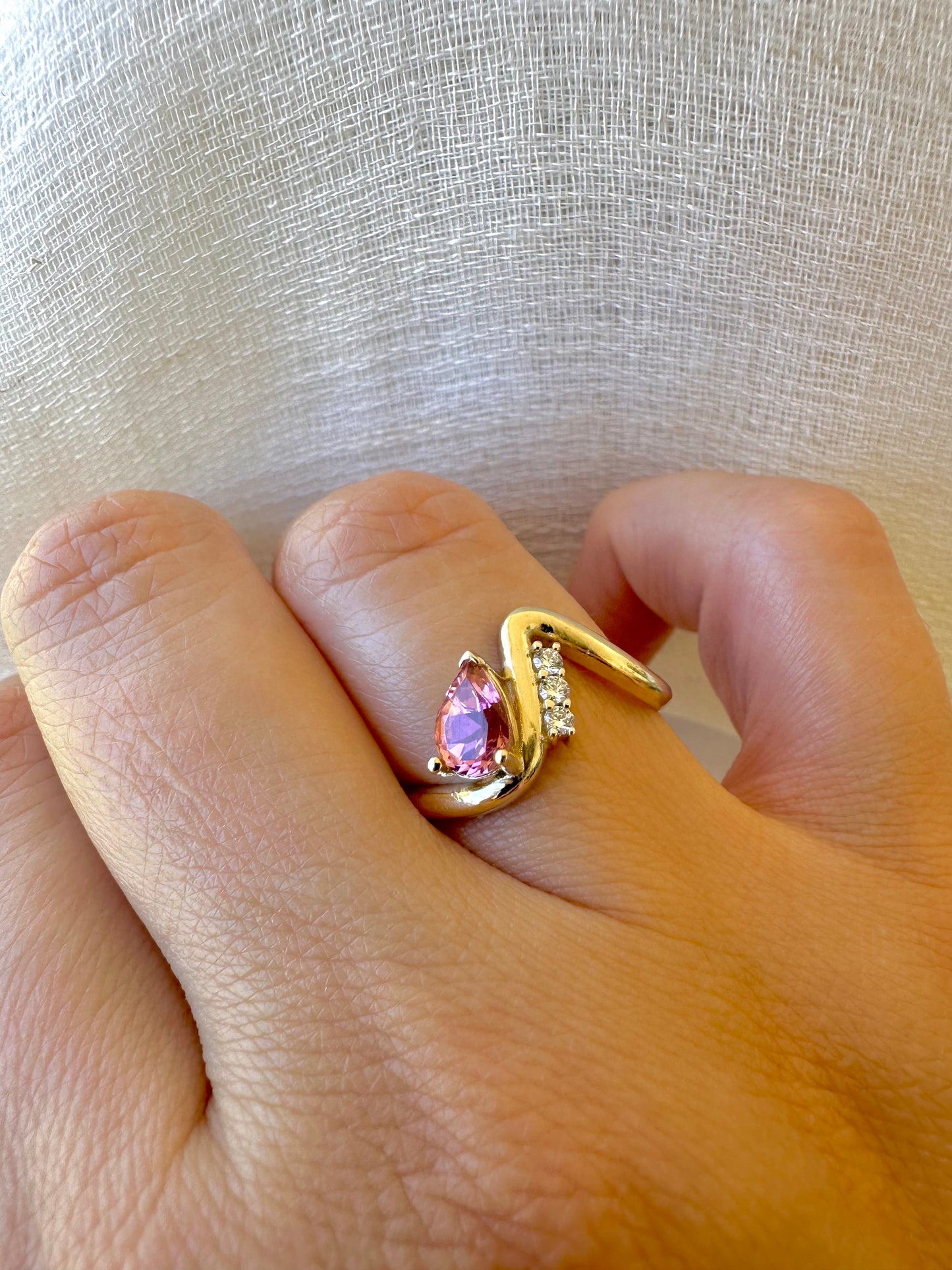 14K Wave Ring | Pink Tourmaline and Diamonds Ring