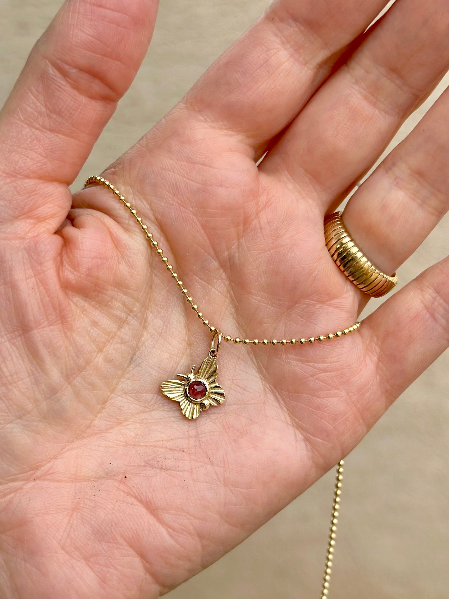 14k Butterfly charm with Pink Tourmaline