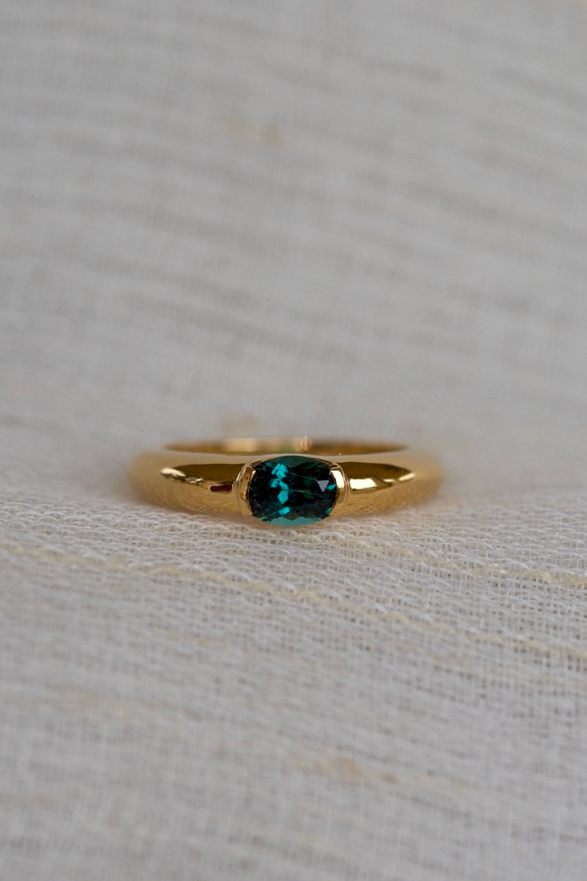 18k Half Bezel Dome Blue Tourmaline Ring | Ready to ship 6.5US