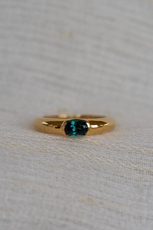 18k Half Bezel Dome Blue Tourmaline Ring | Ready to ship 6.5US