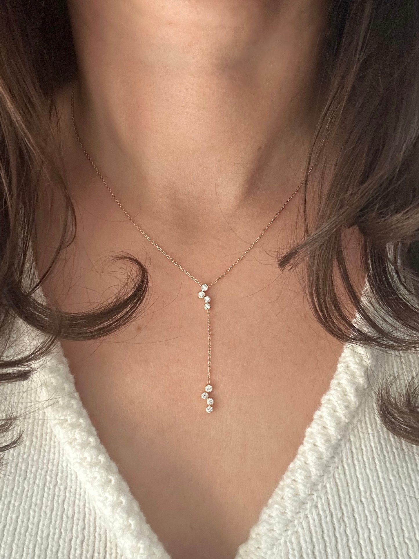 18K Y Necklace | Dainty Lab Diamond necklace