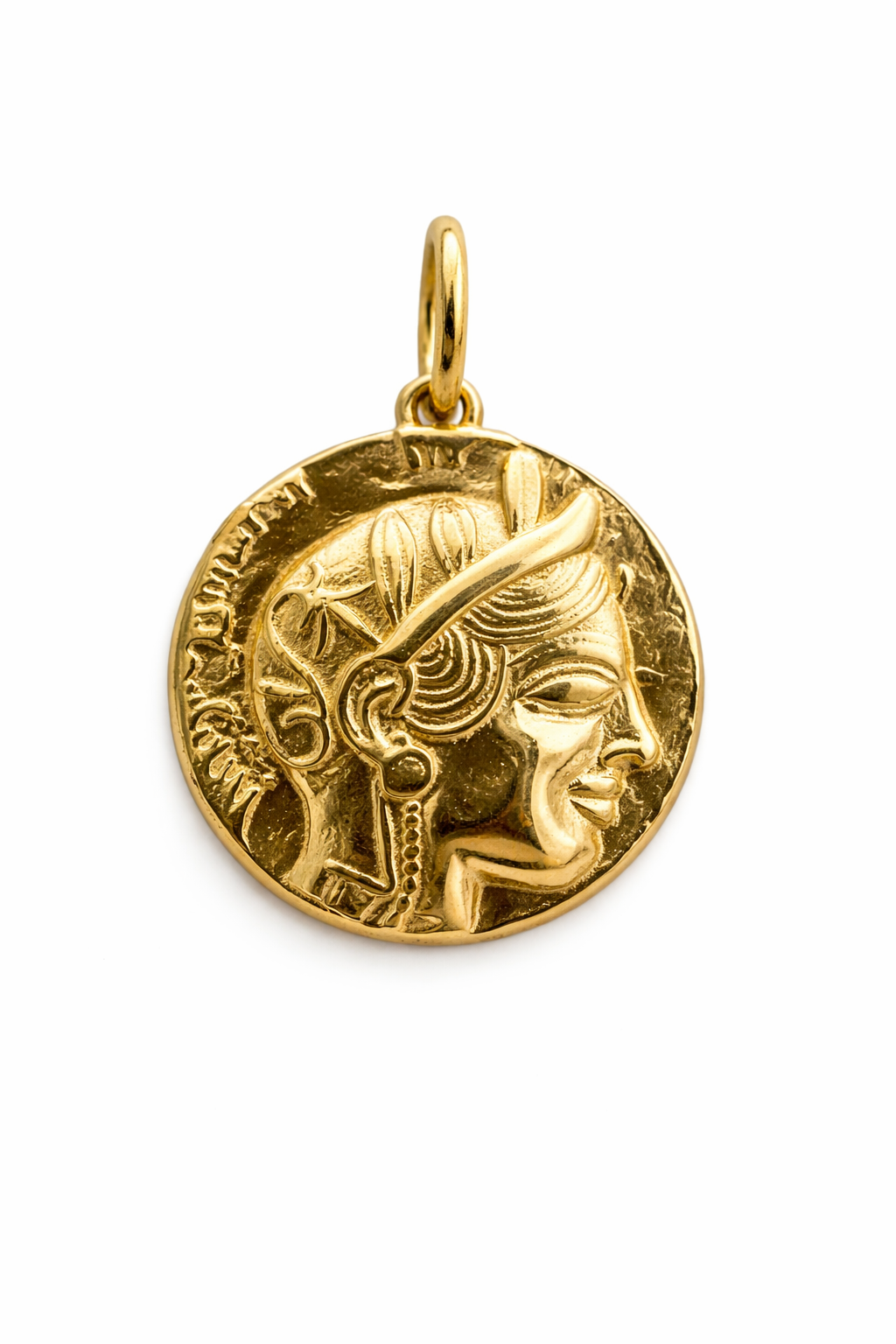 Gold Goddess Athena and Owl Coin Pendant (double Sides) in 14K or 18K | Ella Creations Jewelry
