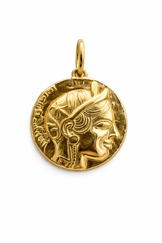 Gold Goddess Athena and Owl Coin Pendant (double Sides) in 14K or 18K | Ella Creations Jewelry