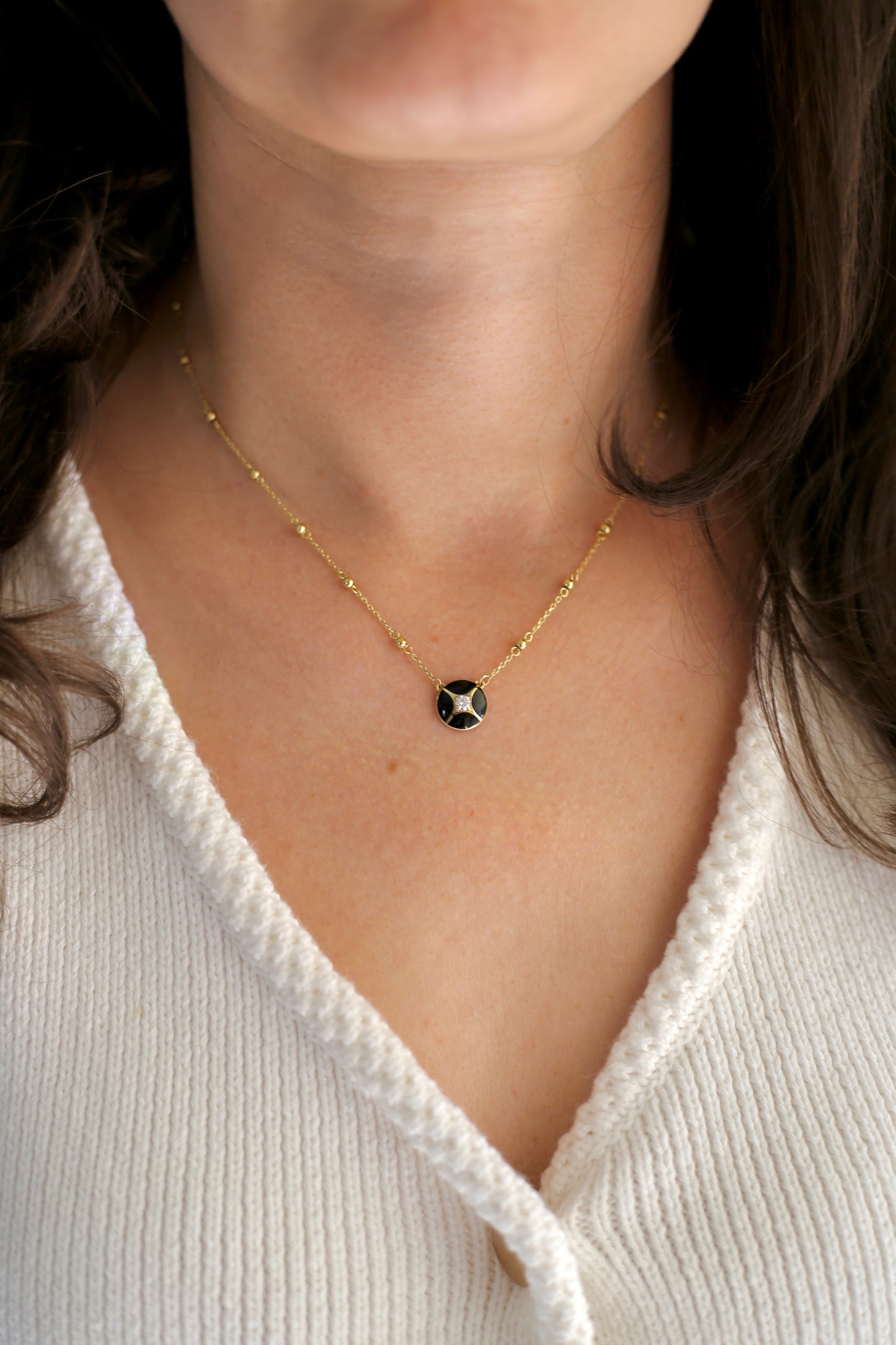 Aella Necklace | 18k Solid Gold, Black Enamel & Lab Diamond