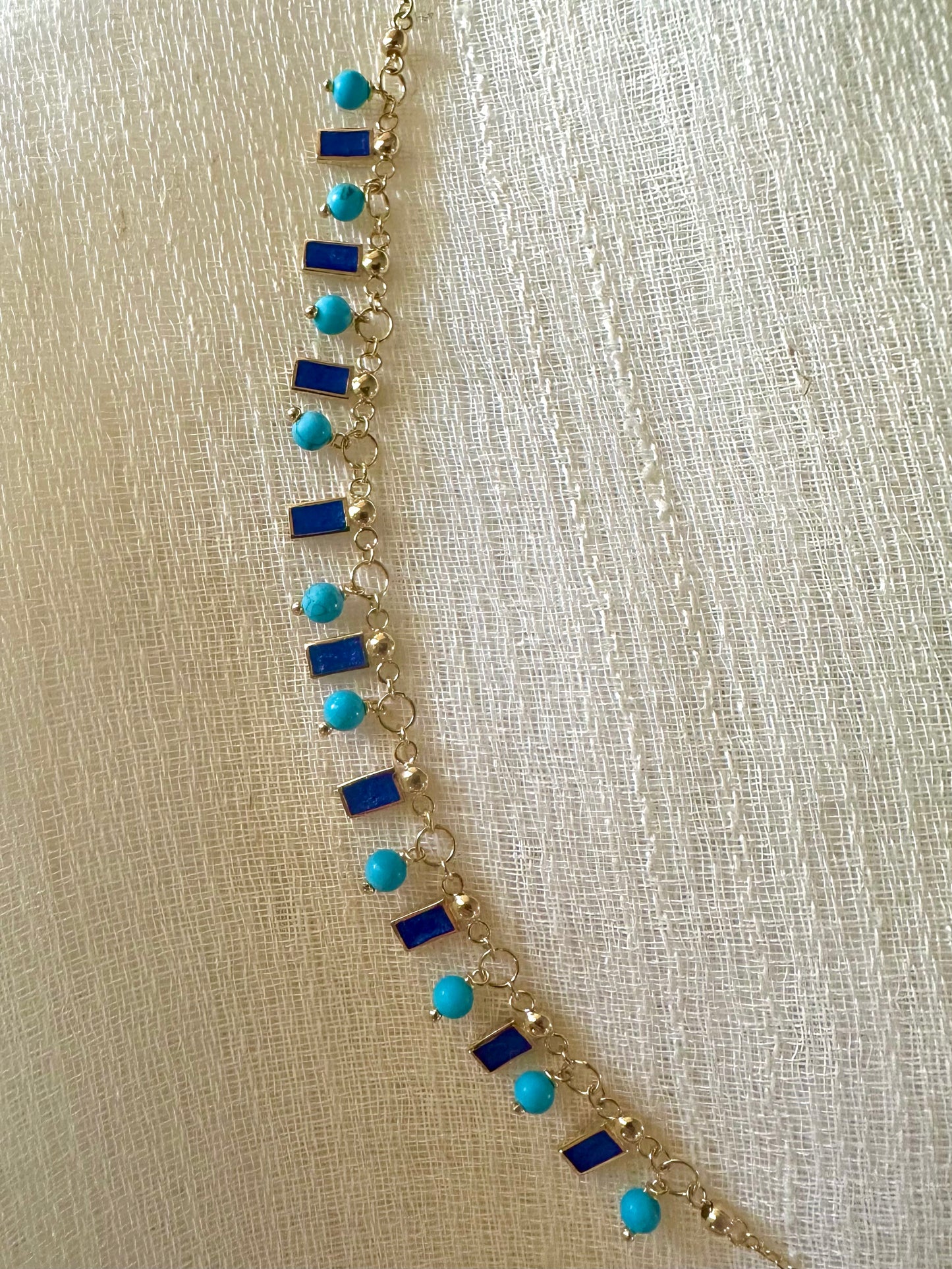 18k Turquoise and Enamel Necklace | Blue Drop Necklace