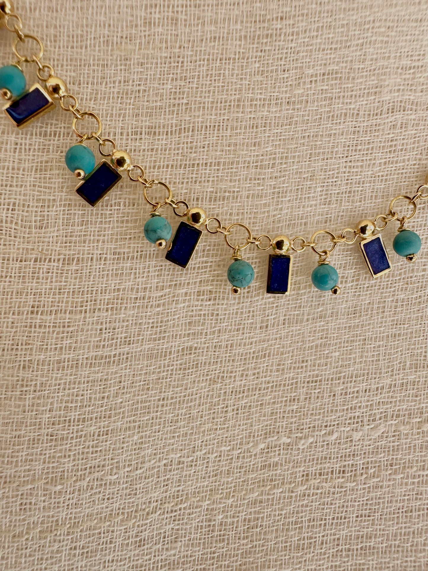 18k Turquoise and Enamel Necklace | Blue Drop Necklace