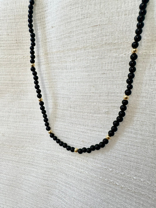 Black Onyx Necklace | Black Onyx Beaded choker with Gold beads and findings