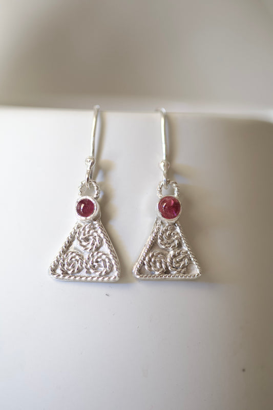 Silver filigree Earrings with Pink tourmaline stones