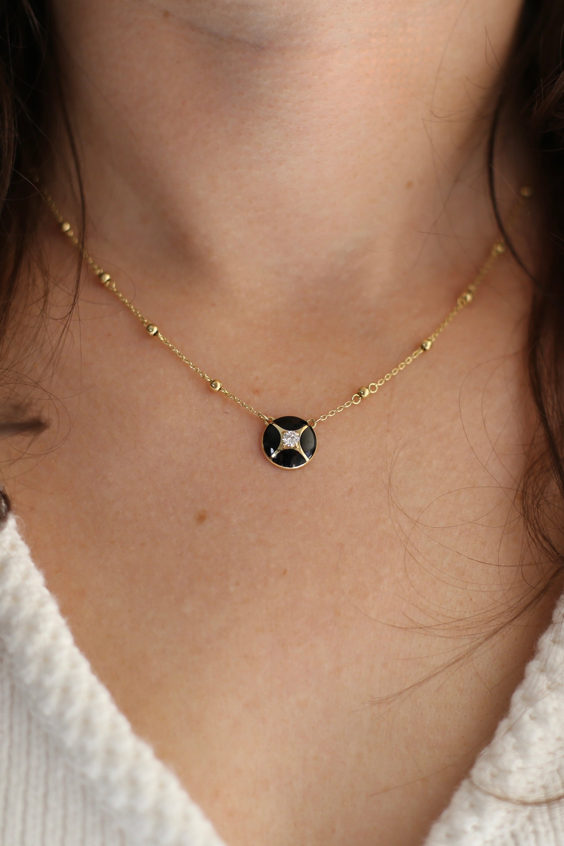 18K Dainty Diamond and enamel Necklace