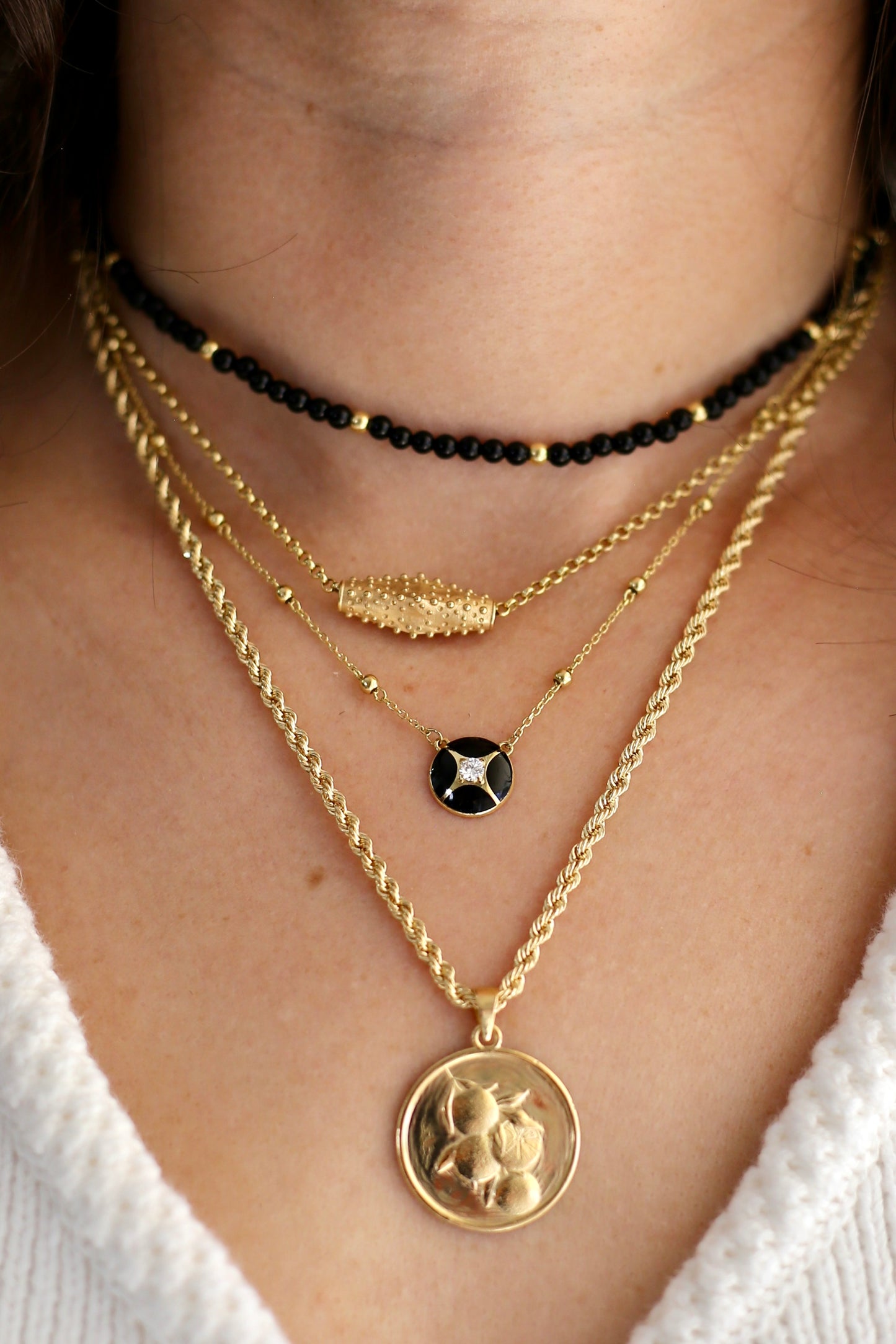 Aella Necklace | 18k Solid Gold, Black Enamel & Lab Diamond