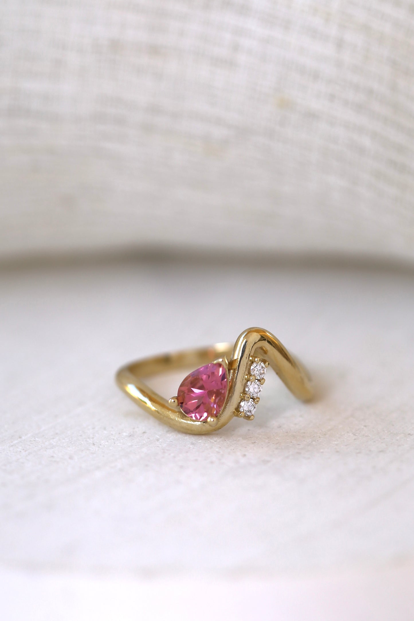 14K Wave Ring | Pink Tourmaline and Diamonds Ring