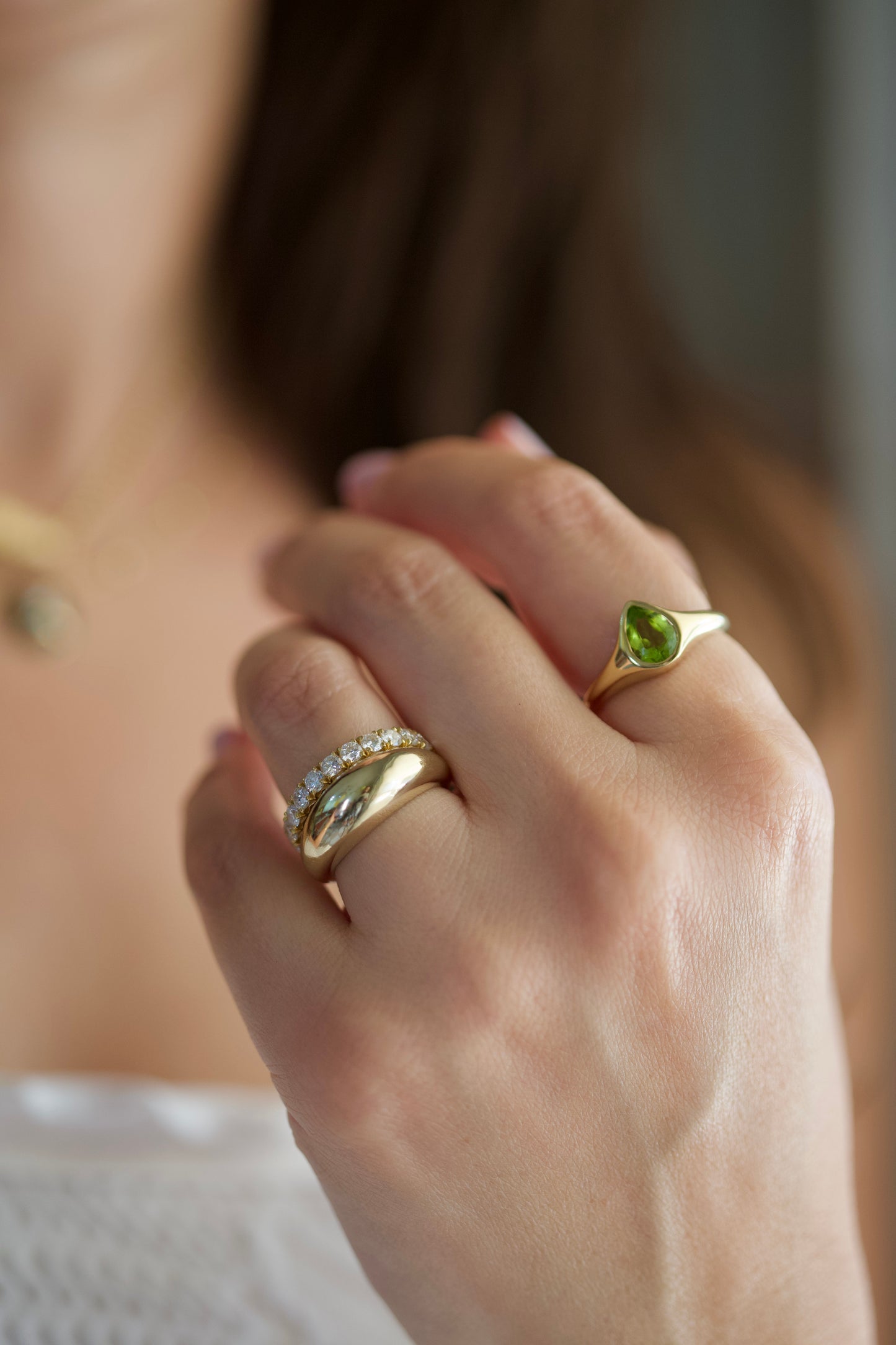 Peridot Signet Ring — Pear-Cut August Birthstone in 18k Solid Gold