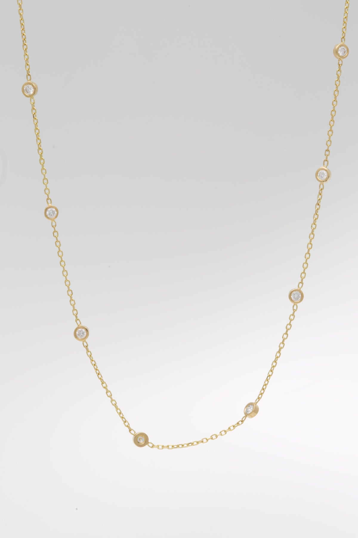 18K Solid Gold Lab Diamond Necklace | Bezel Station Necklace