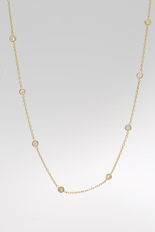 18K Solid Gold Lab Diamond Necklace | Bezel Station Necklace
