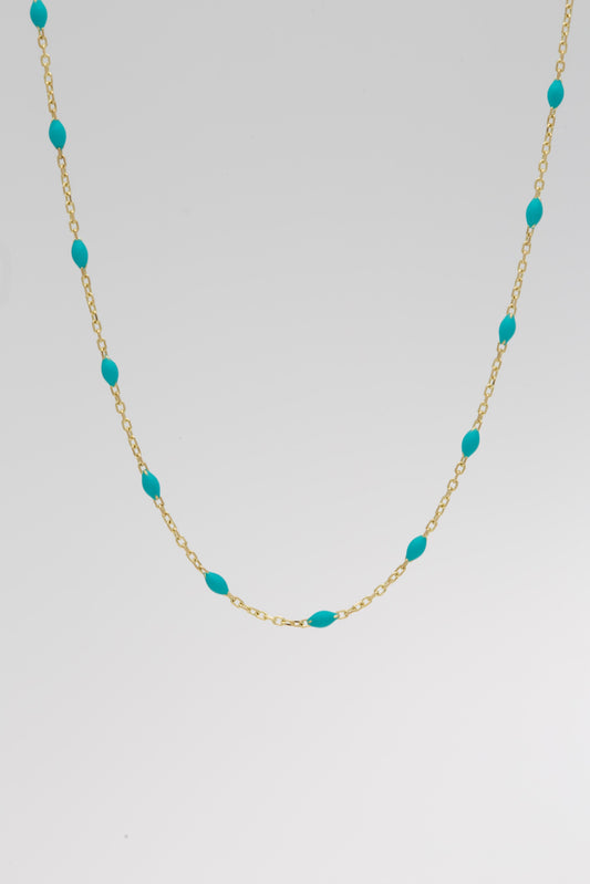 18K Solid Gold Enamel Bead Station Necklace | Custom Colors