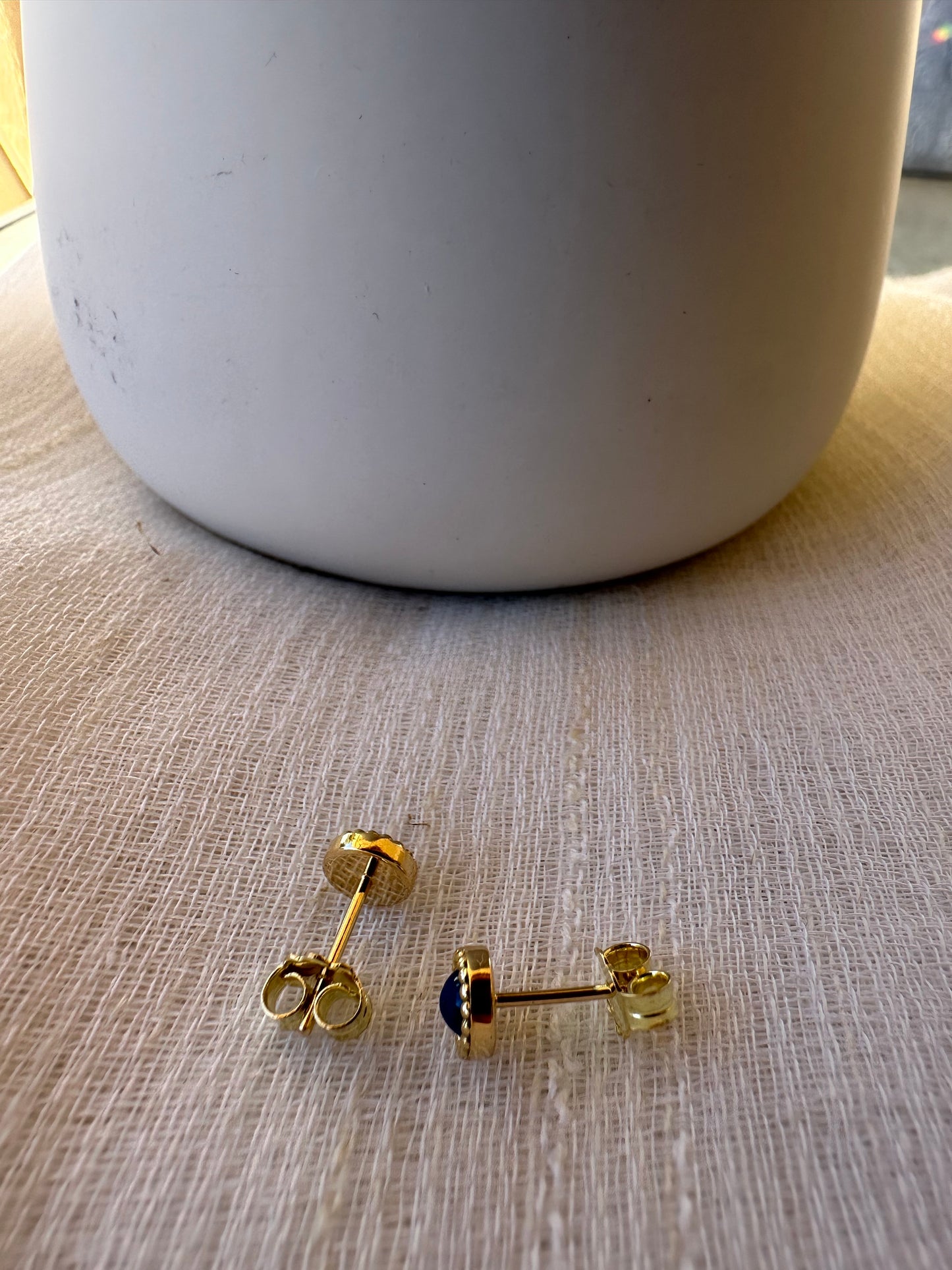 18k Lapis Lazuli Earrings | Round Stud Earrings
