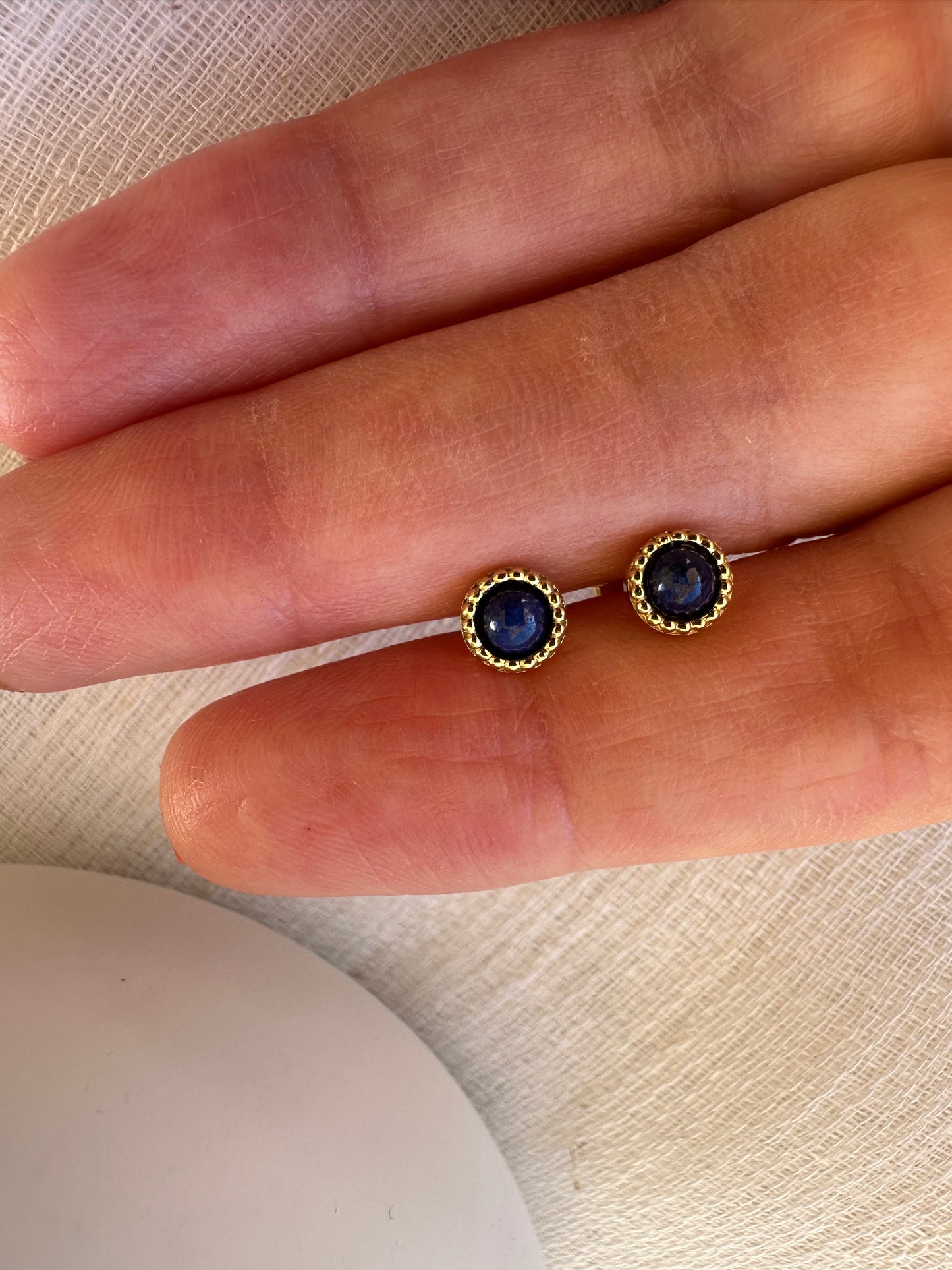 18k Lapis Lazuli Earrings | Round Stud Earrings