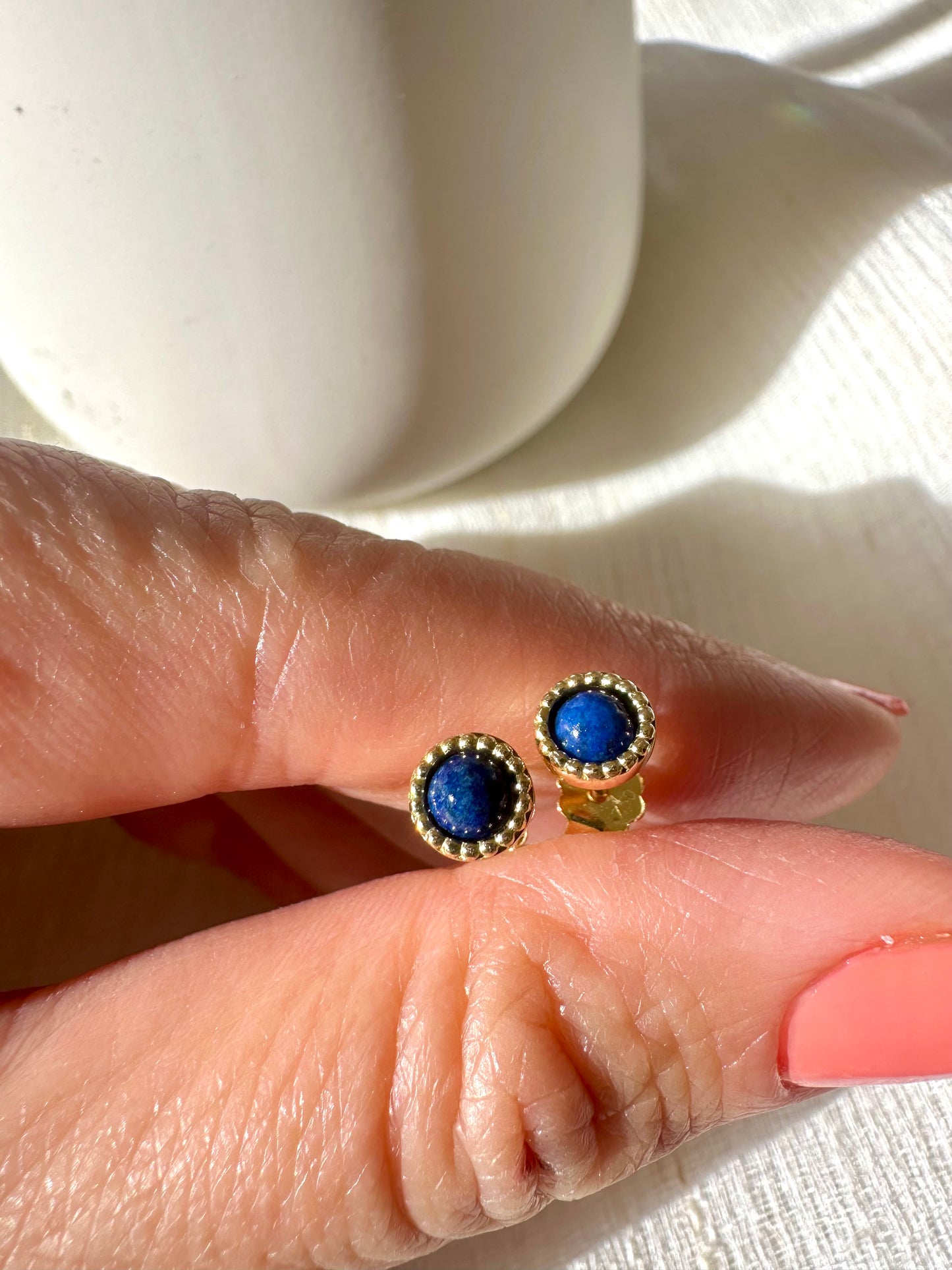 18k Lapis Lazuli Earrings | Round Stud Earrings