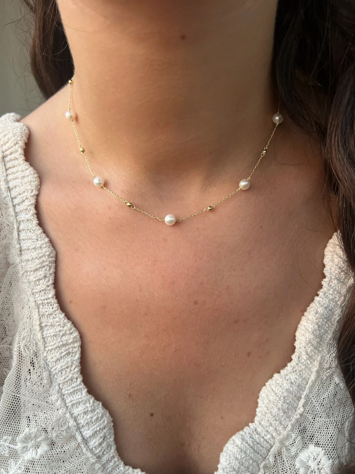 18k Station Pearl Necklace – Ella Creations Jewelry
