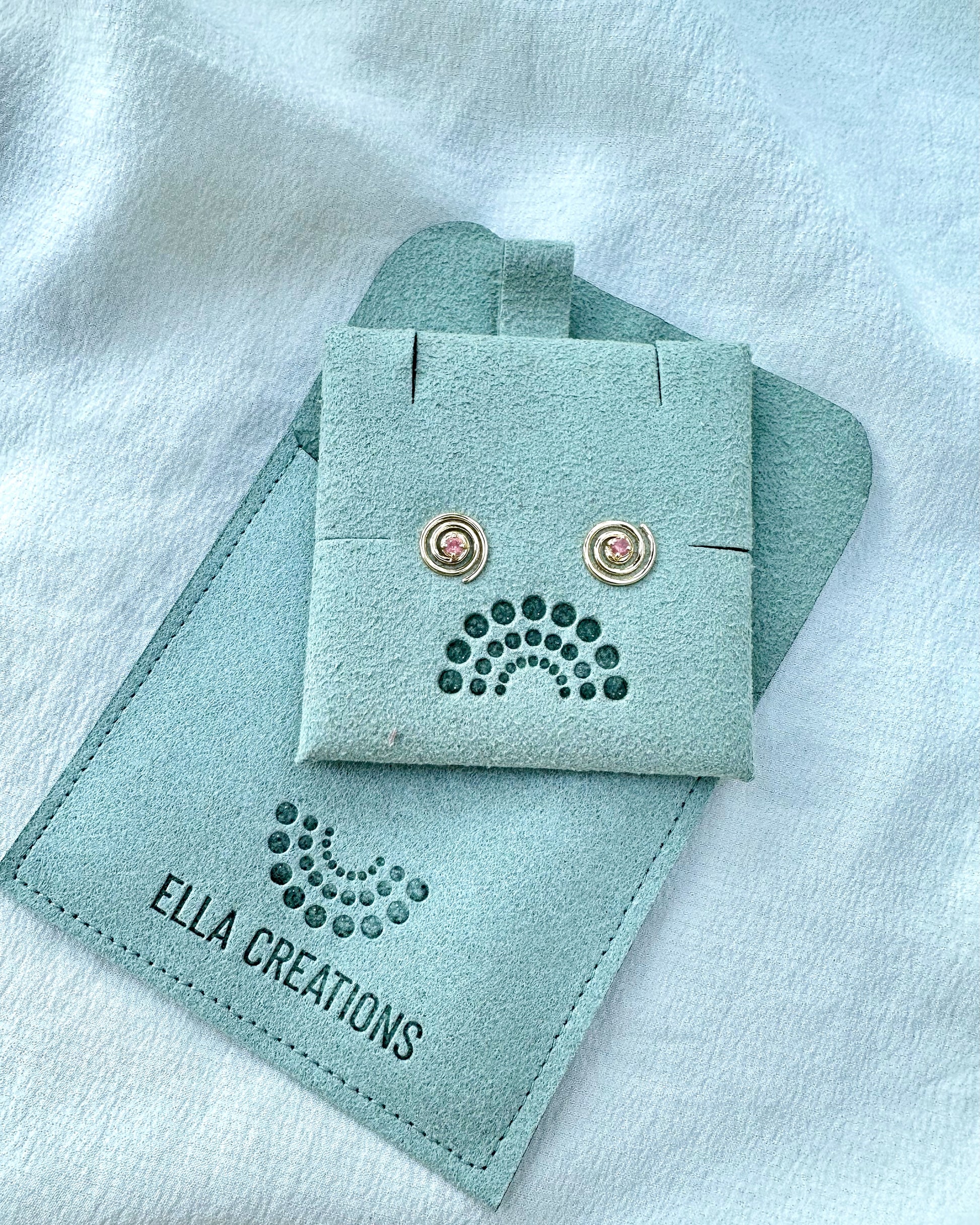Pink Sapphire minimalistic style studs hand crafted in solid gold | Ella Creations Jewelry