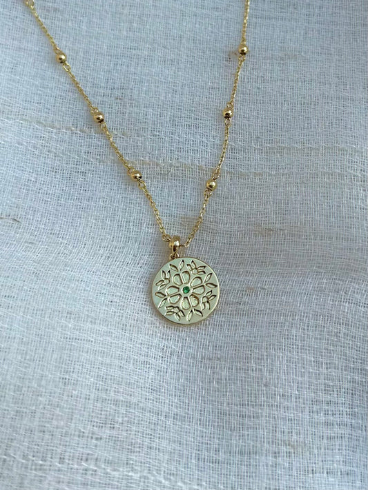 Tatreez Pendant | gold coin floral pendant hand crafted in 14k or 18k with a center stone of your choice. | Ella Creations Jewelry