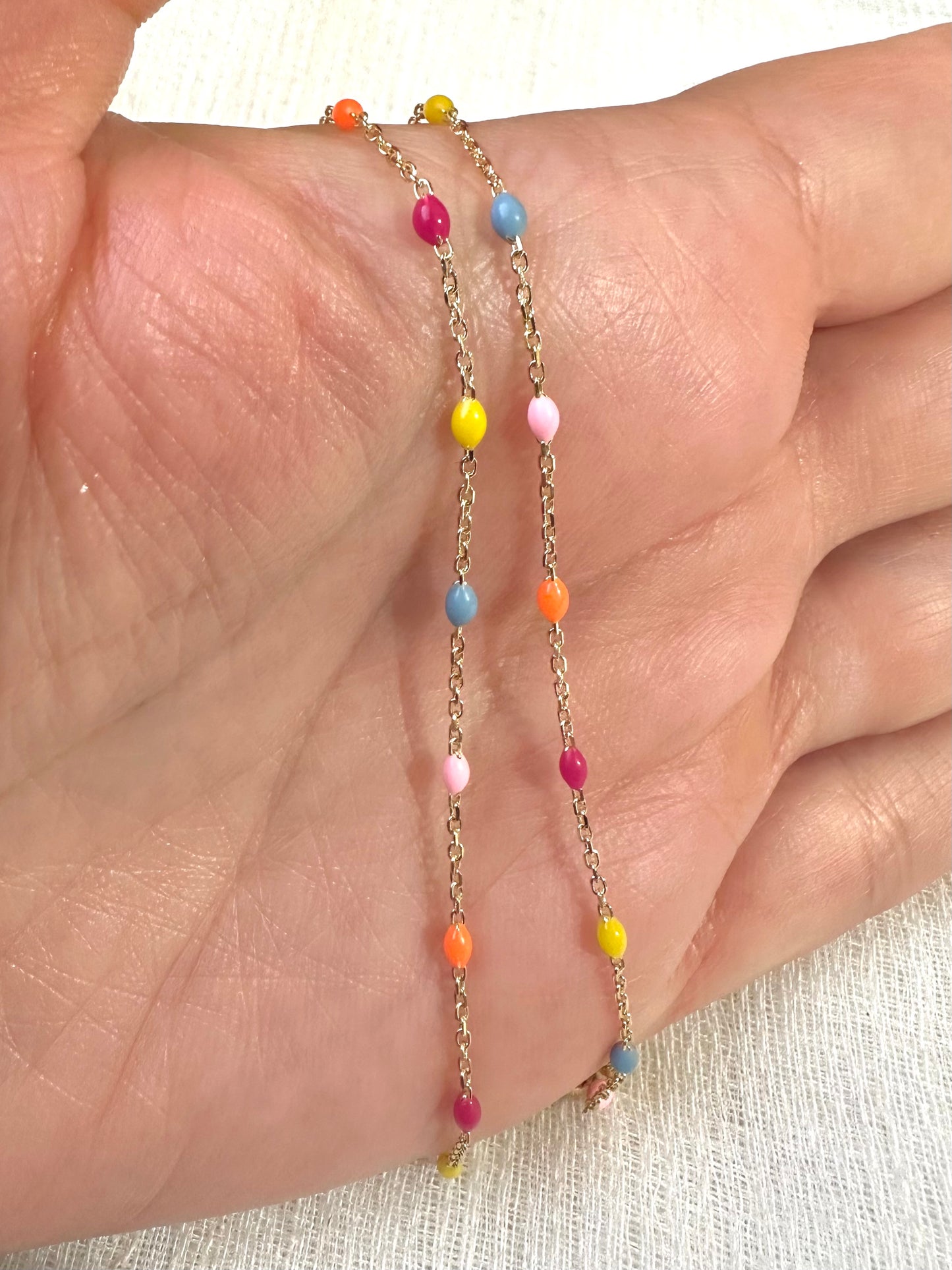 18k Enamel Bead Station necklace with adjustable chain length, turquoise | Ella Creations Jewelry 