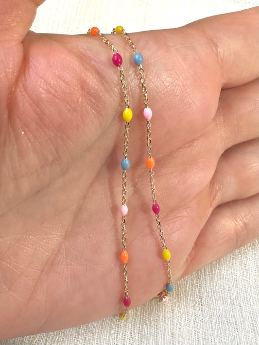 18k Enamel Bead Station necklace with adjustable chain length, turquoise | Ella Creations Jewelry 