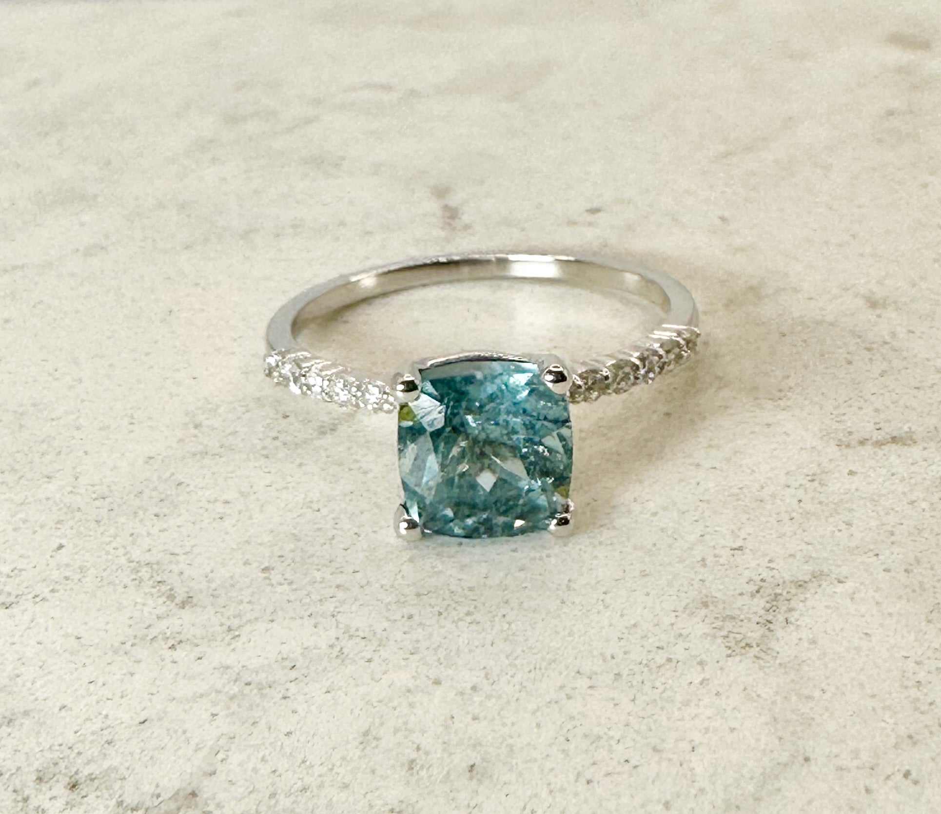 Blue tourmaline 18k solid gold white ring with diamonds eternal band | Ella Creations Jewelry