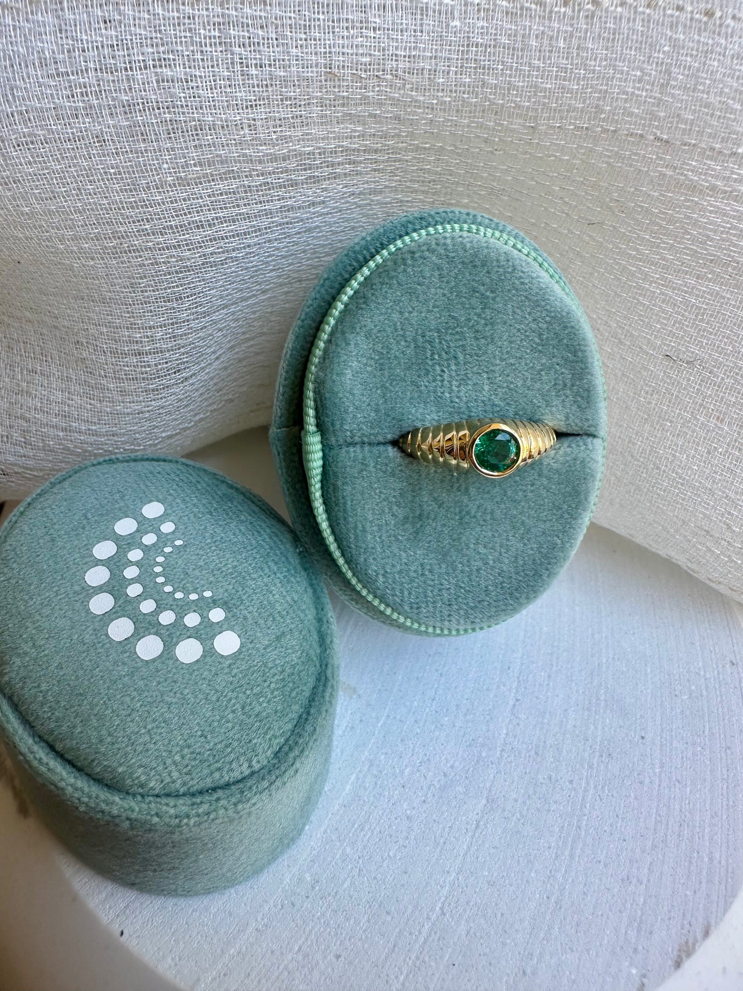 18K Custom made Ring | Mina Gold Emerald Ring | Emerald, Peridot, London Blue Topaz