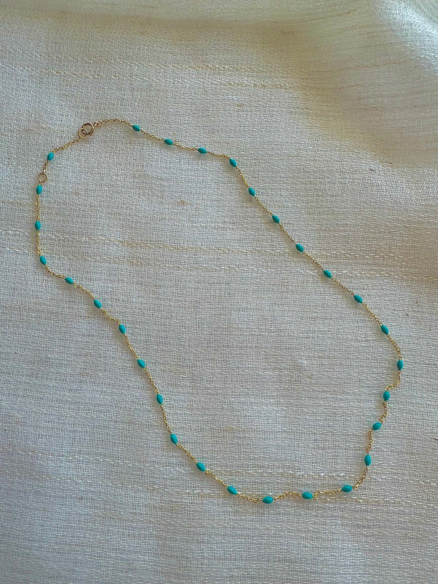 18k Enamel Bead Station necklace with adjustable chain length, turquoise | Ella Creations Jewelry 