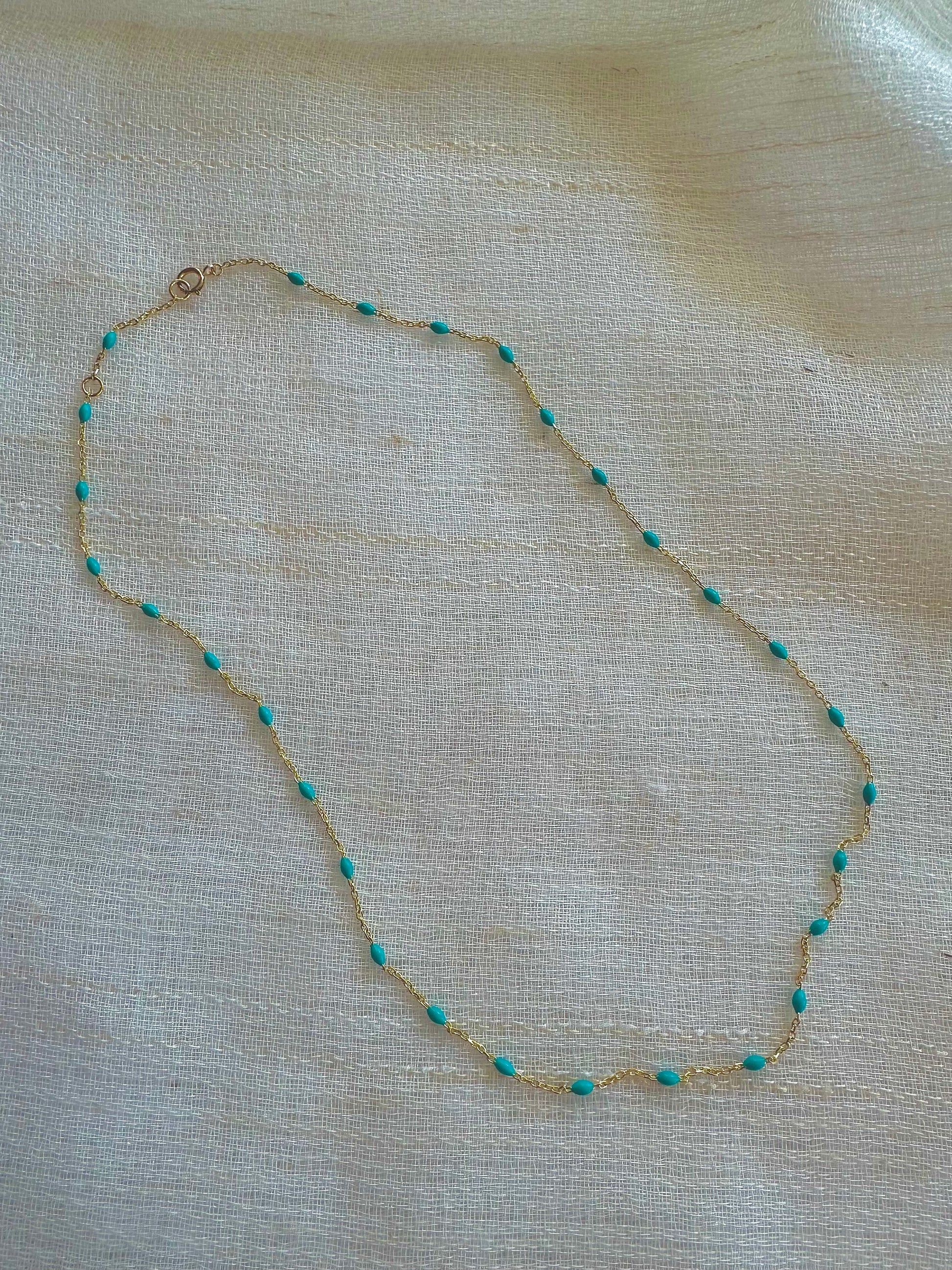 18k Enamel Bead Station necklace with adjustable chain length, turquoise | Ella Creations Jewelry 
