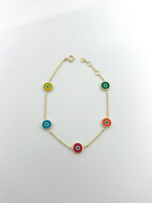 Evil Eye gold bracelet dainty 18k solid gold handcrafted | Ella Creations jewelry