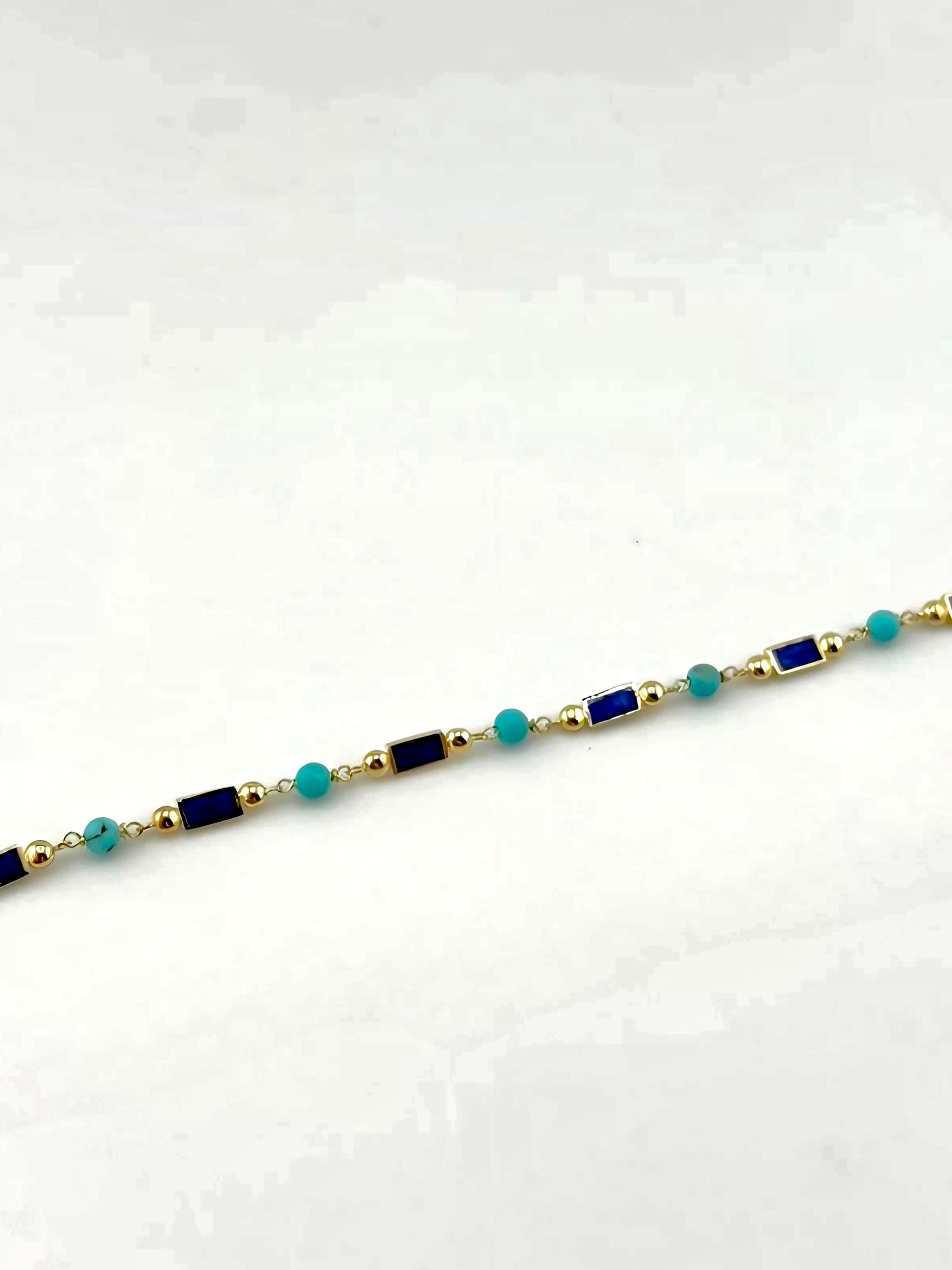 18K Turquoise and Gold bead Bracelet with enamel links | Ella Creations Jewelry