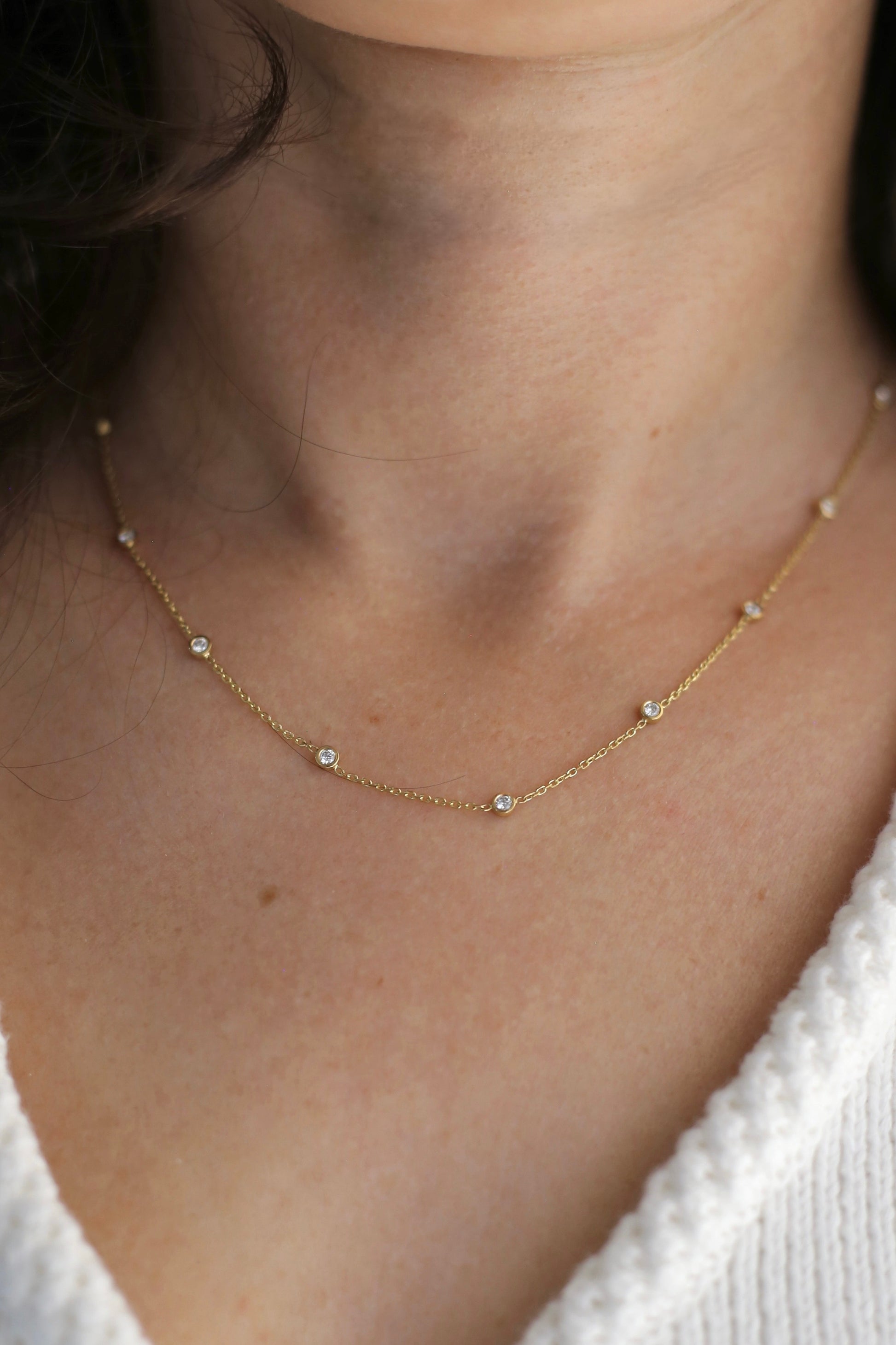 Lab diamond Necklace handcrafted in 18K solid gold and featuring ten lab diamonds bezel set for a total weight of 0.30ctw | Ella Creations Jewelry