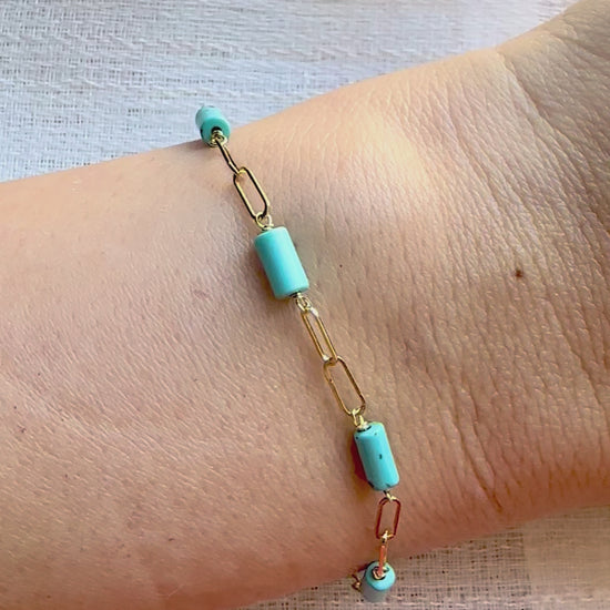 18k Paperclip Bracelet with Turquoise Beads | Ella Creations Jewelry