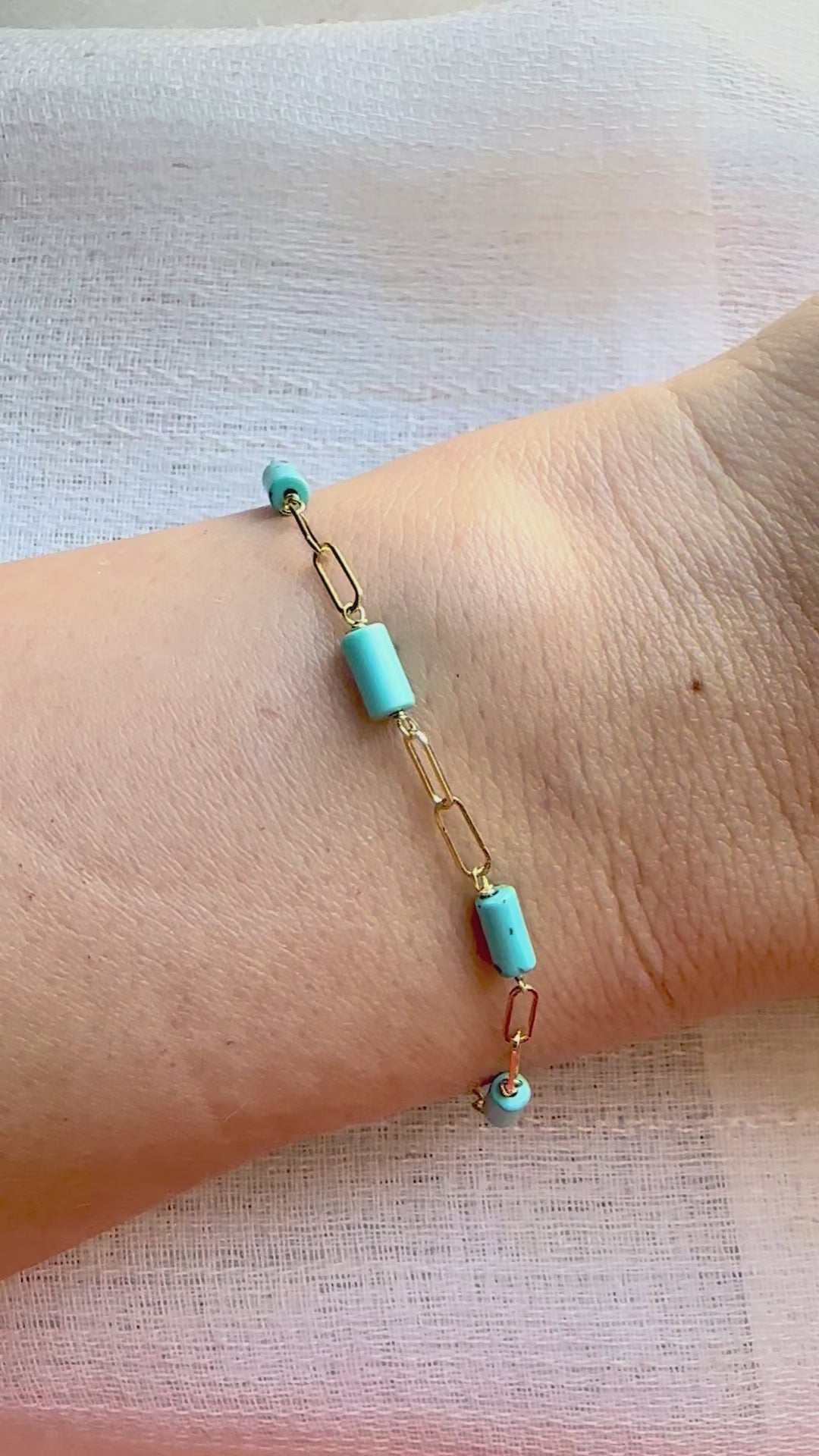 18k Paperclip Bracelet with Turquoise Beads | Ella Creations Jewelry