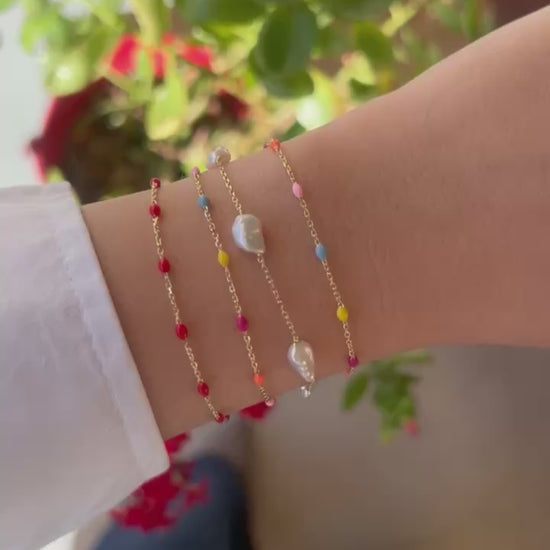 18k Enamel Bead Station Bracelet with adjustable chain length | Ella Creations Jewelry 