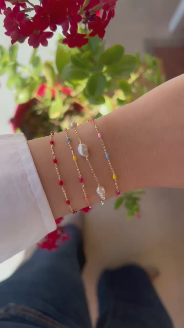 18k Enamel Bead Station Bracelet with adjustable chain length | Ella Creations Jewelry 