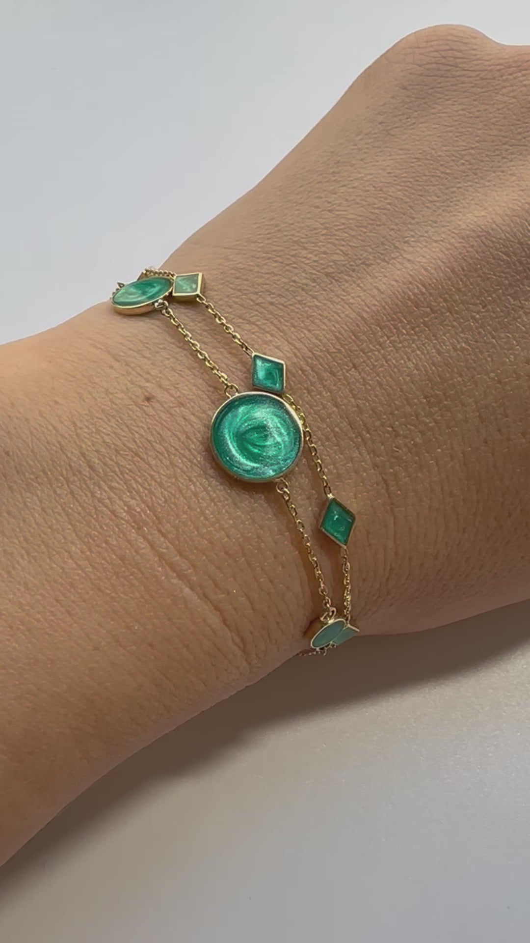 Solid Gold Bracelets perfect for everyday wear and to stack with other bracelets. featuring green enamel malachite finish | Ella Creations jewelry  