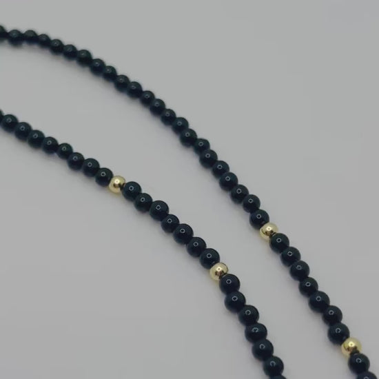 Black Onyx beaded necklace with 18k solid gold beads and findings