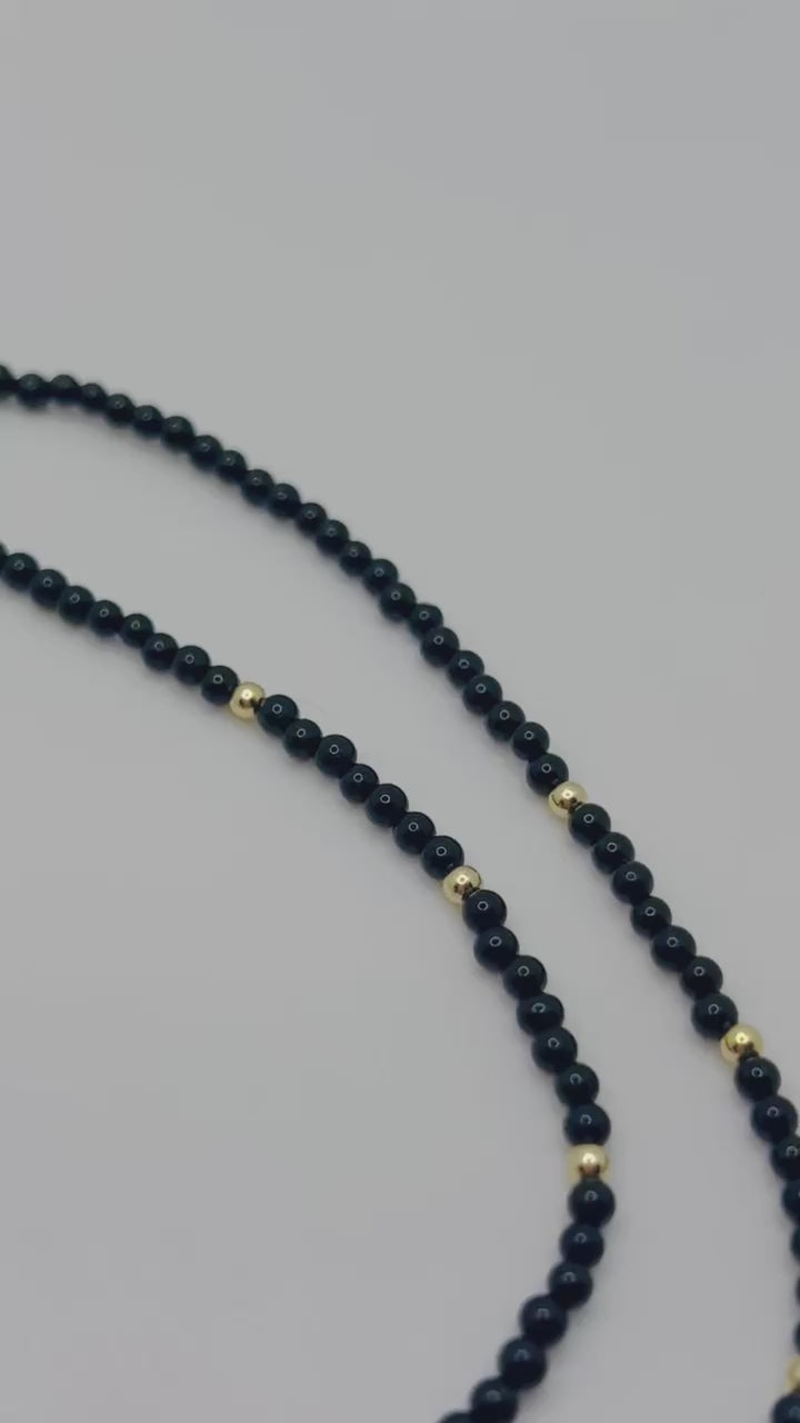 Black Onyx beaded necklace with 18k solid gold beads and findings
