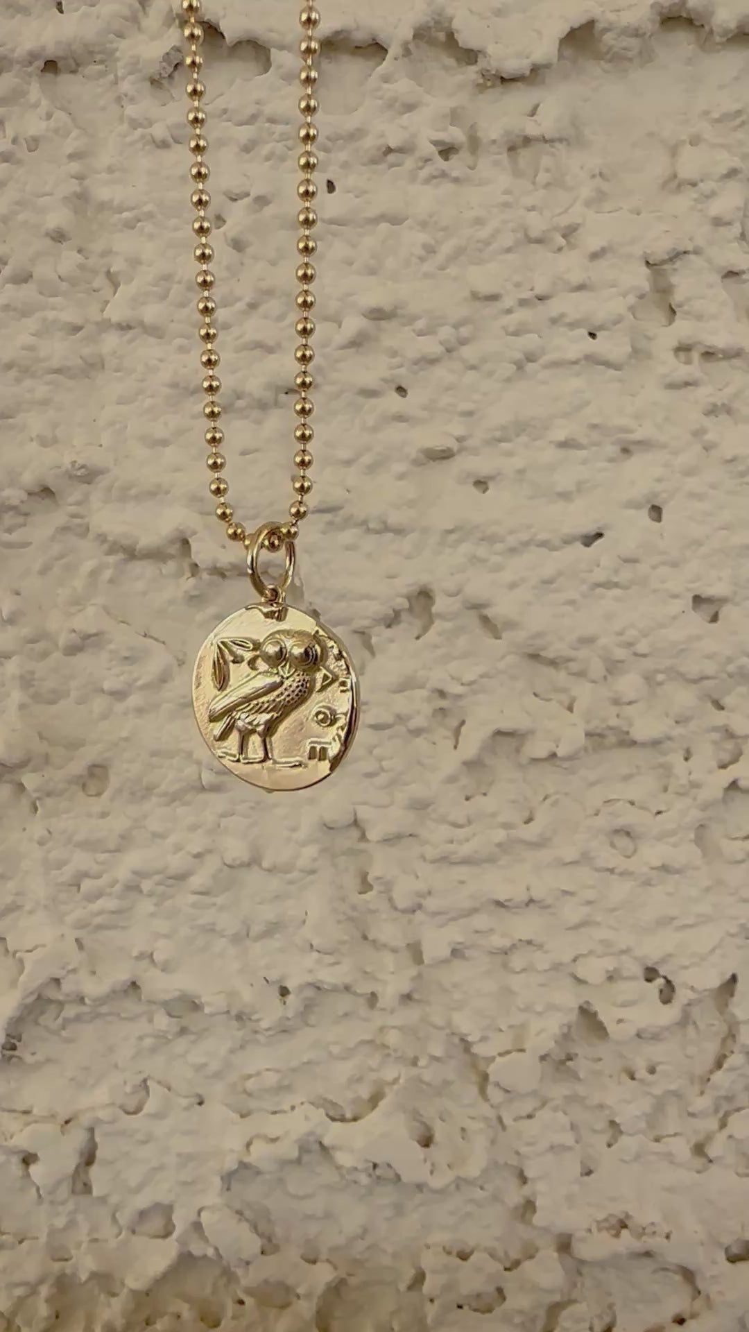 Gold Goddess Athena and Owl Coin Pendant (double Sides) in 14K or 18K | Ella Creations Jewelry