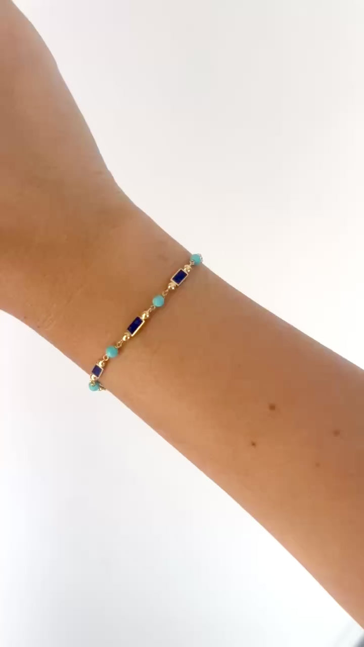 18K Turquoise and Gold bead Bracelet with enamel links | Ella Creations Jewery