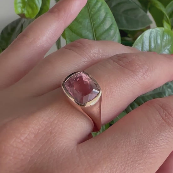 Pink Tourmaline Ring 4.45ct Tourmaline, Chunky style and handcrafted in 18k rose gold | Ella Creations Jewelry