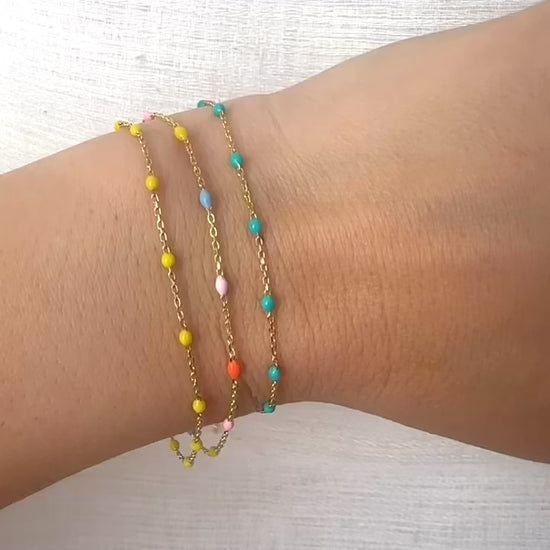 18k Enamel Bead Station Bracelet with adjustable chain length | Ella Creations Jewelry 