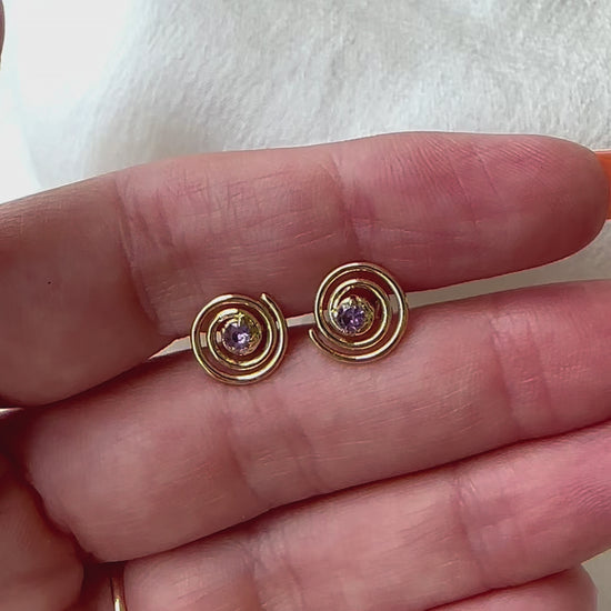 Sapphire gold studs handcrafted in 18k gold | Ella Creations Jewelry